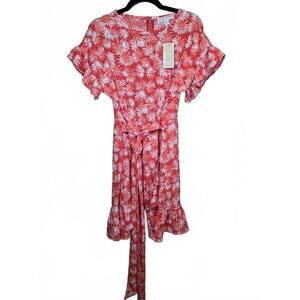 MICHAEL KORS WOMENS PALM RUFFLE-SLEEVE DRE SANGRIA XS